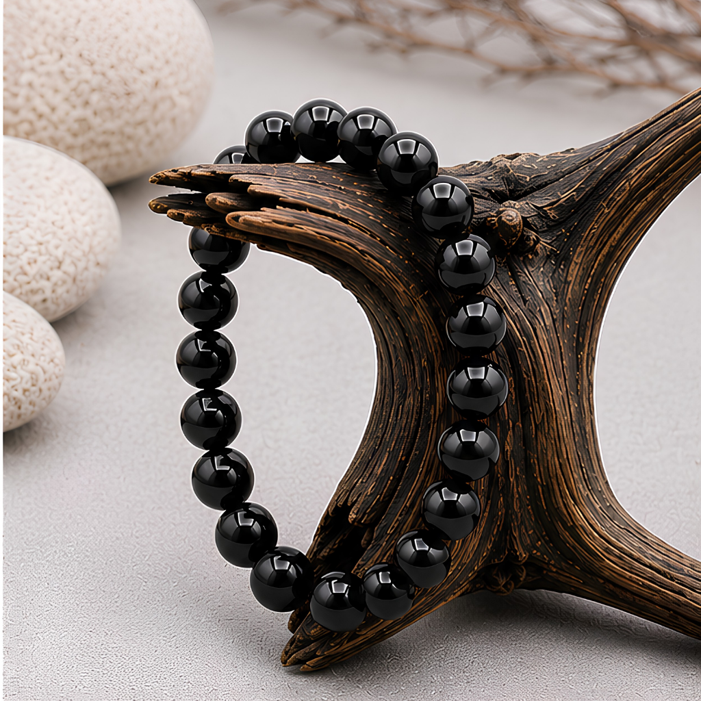 Bracelet en obsidienne noire naturelle, perles 8 mm, autre vue