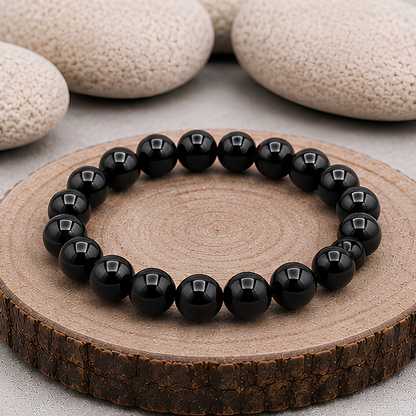 Bracelet en obsidienne noire naturelle, perles 8 mm, présentation du produit