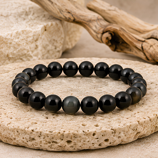 Bracelet en perles d’obsidienne œil céleste naturelle, 08 mm, présentation du produit