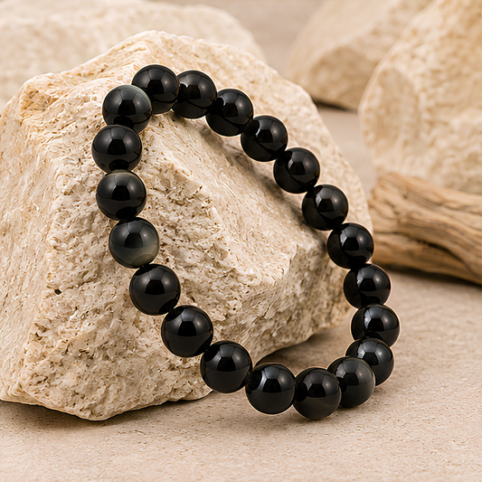 Bracelet en perles d’obsidienne œil céleste naturelle, 08 mm