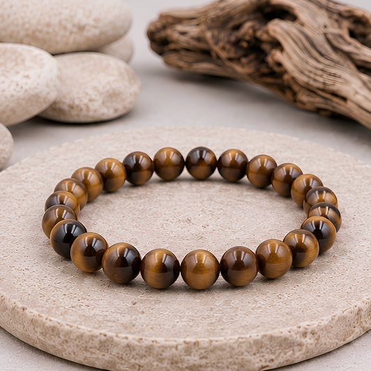 Bracelet en œil de tigre naturelle, perles 8 mm