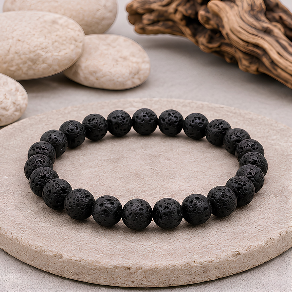 Bracelet en pierre de lave naturelle, perles 8 mm