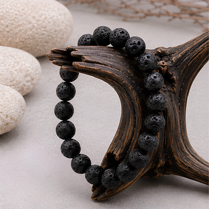 Bracelet en pierre de lave naturelle, perles 8 mm, autre vue