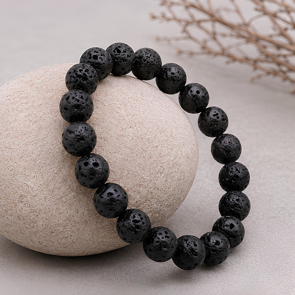 Bracelet en pierre de lave naturelle, perles 8 mm, vue rapprochée