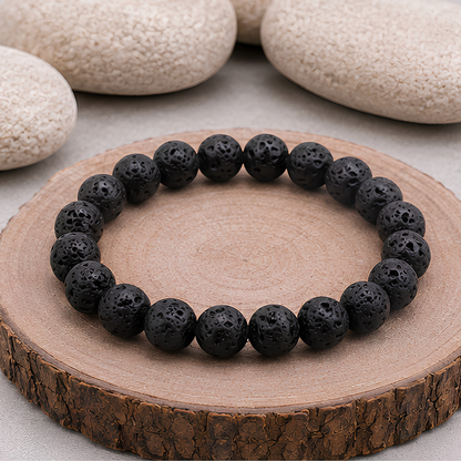 Bracelet en pierre de lave naturelle, perles 8 mm, présentation du produit