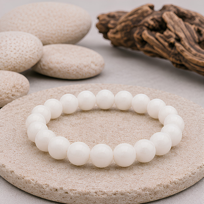 Bracelet en pierre de lune beige naturelle, perles 8 mm