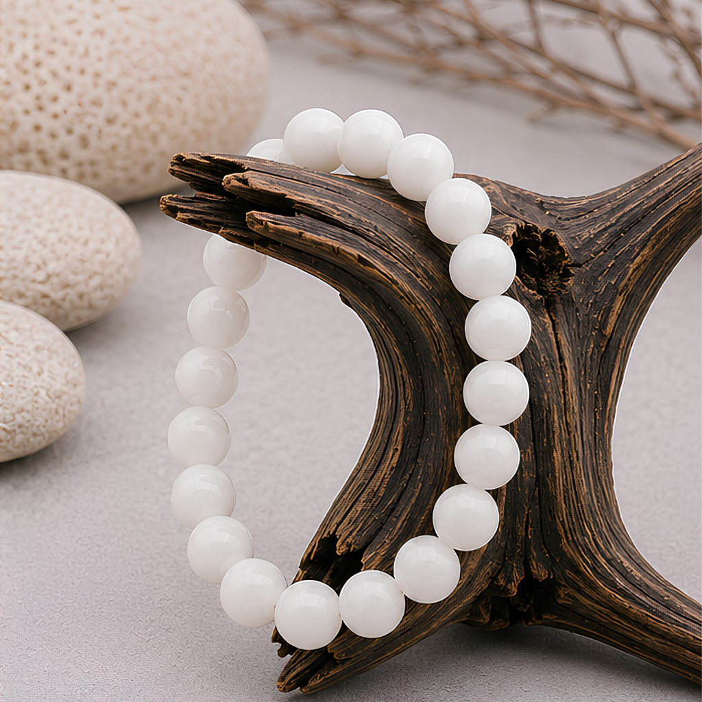 Bracelet en pierre de lune beige naturelle, perles 8 mm, autre vue