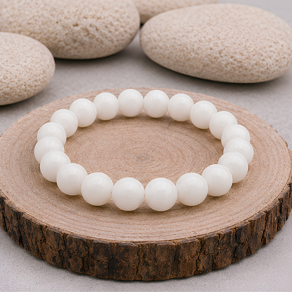 Bracelet en pierre de lune beige naturelle, perles 8 mm, présentation du produit