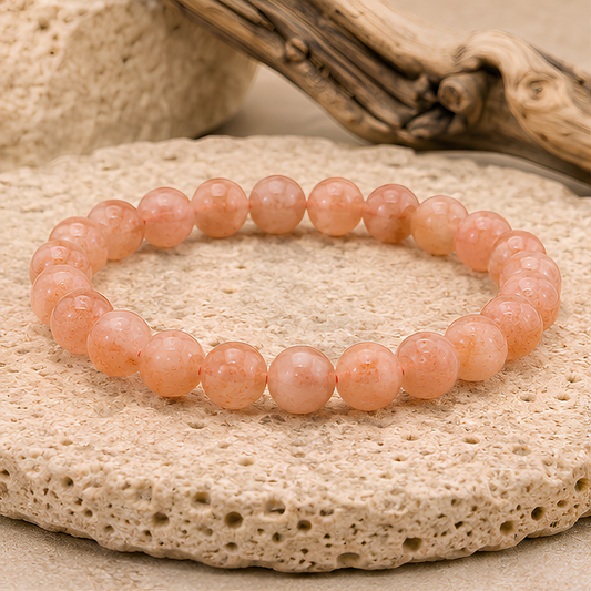 Bracelet en perles de pierre de soleil naturelle, 07 à 08 mm, vue rapprochée
