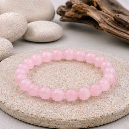 Bracelet en quartz rose naturelle, perles 8 mm