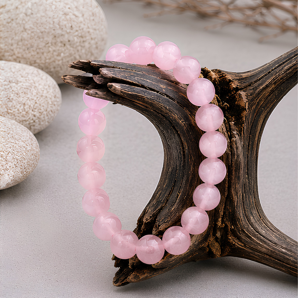 Bracelet en quartz rose naturelle, perles 8 mm, autre vue