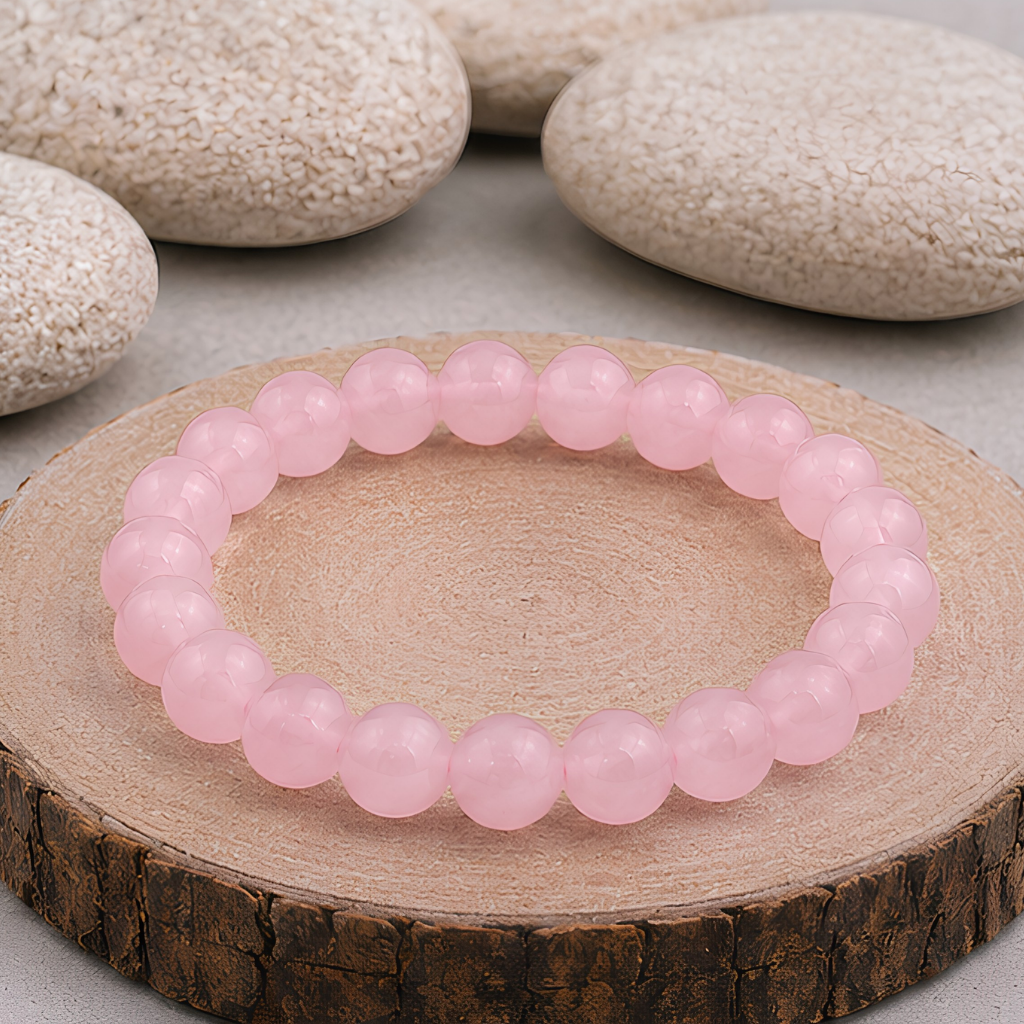 Bracelet en quartz rose naturelle, perles 8 mm, présentation du produit