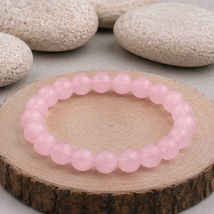 Bracelet en quartz rose naturelle, perles 8 mm, présentation du produit
