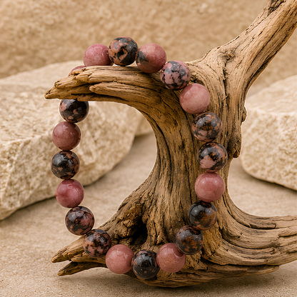 Bracelet en perles de rhodonite naturelle, 08 mm, présentation du produit