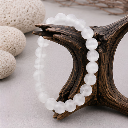 Bracelet en sélénite naturelle, perles 8 mm, autre vue