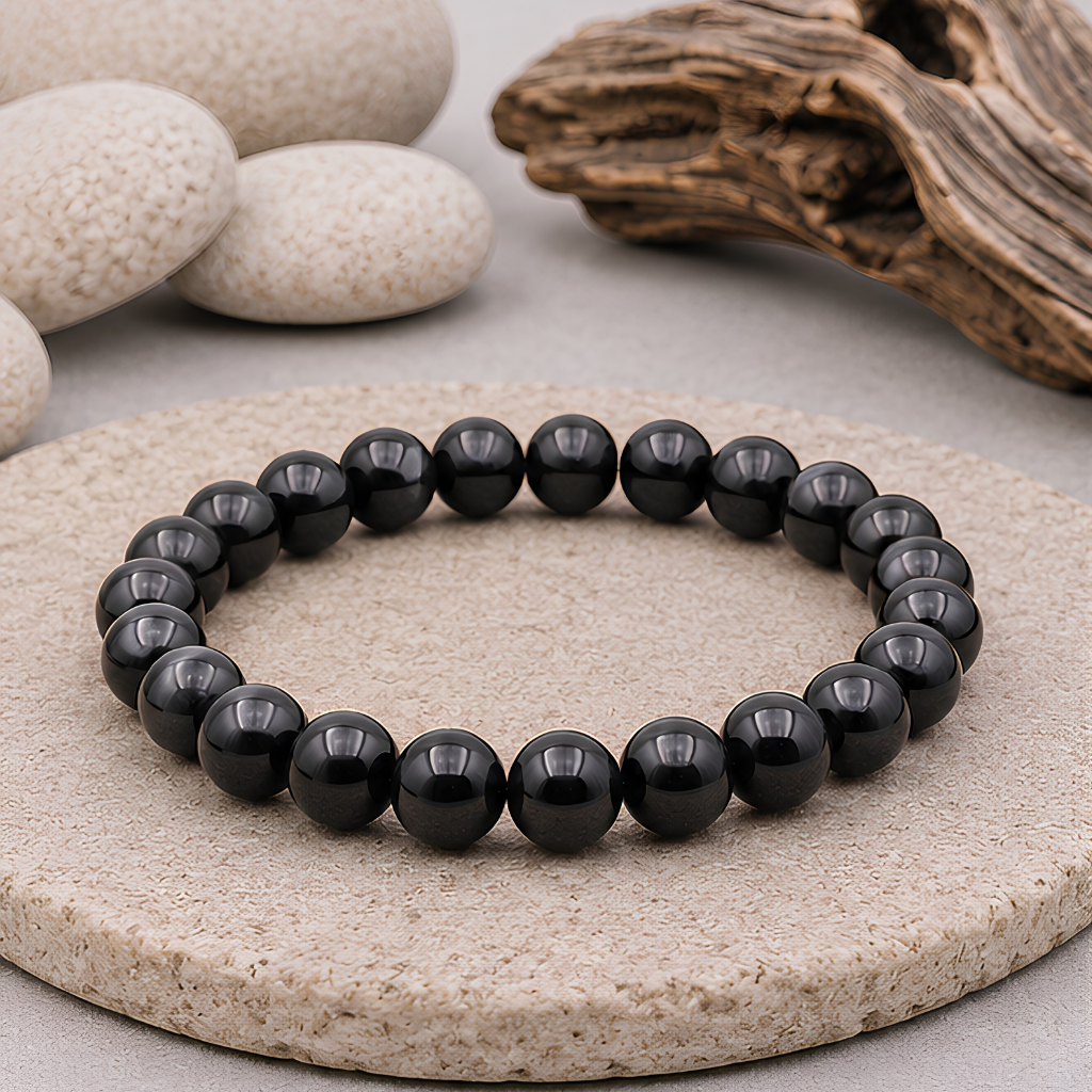 Bracelet en tourmaline noire naturelle, perles 8 mm