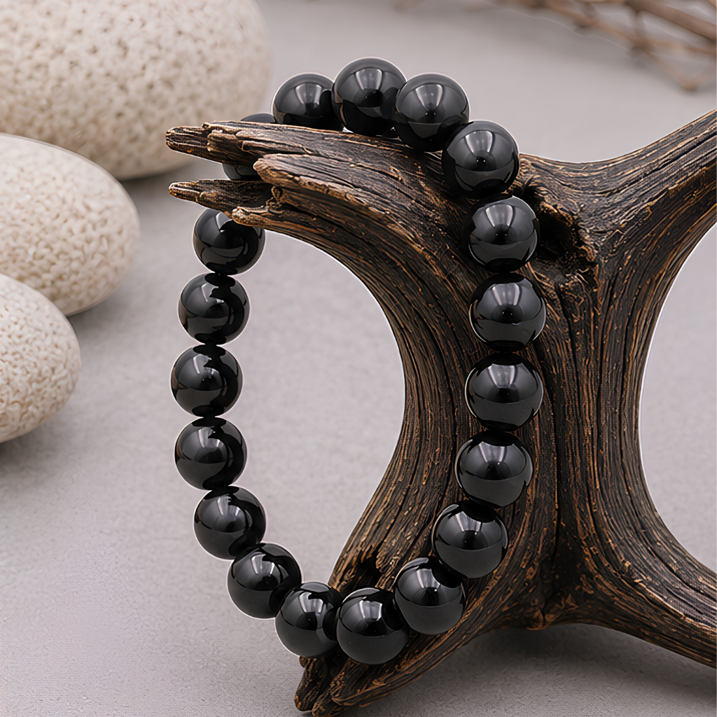 Bracelet en tourmaline noire naturelle, perles 8 mm, autre vue