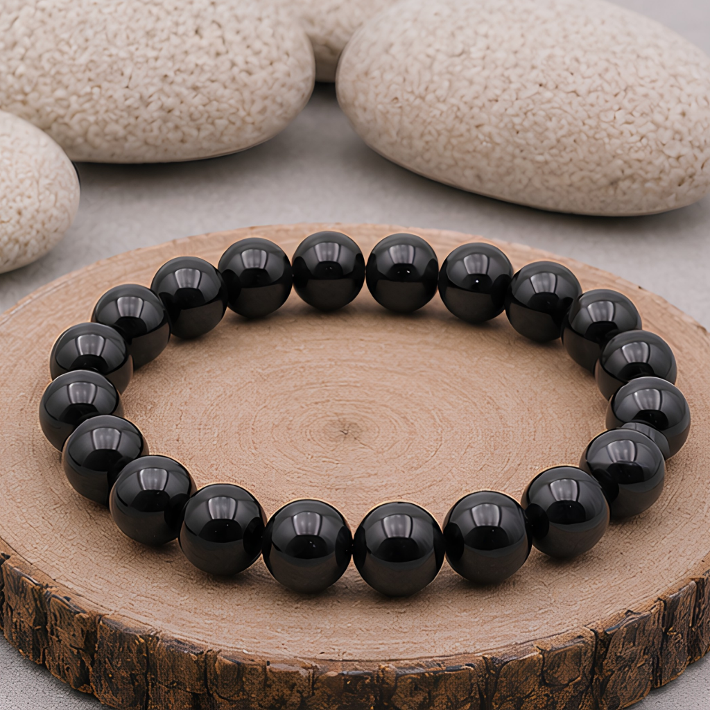 Bracelet en tourmaline noire naturelle, perles 8 mm, présentation du produit