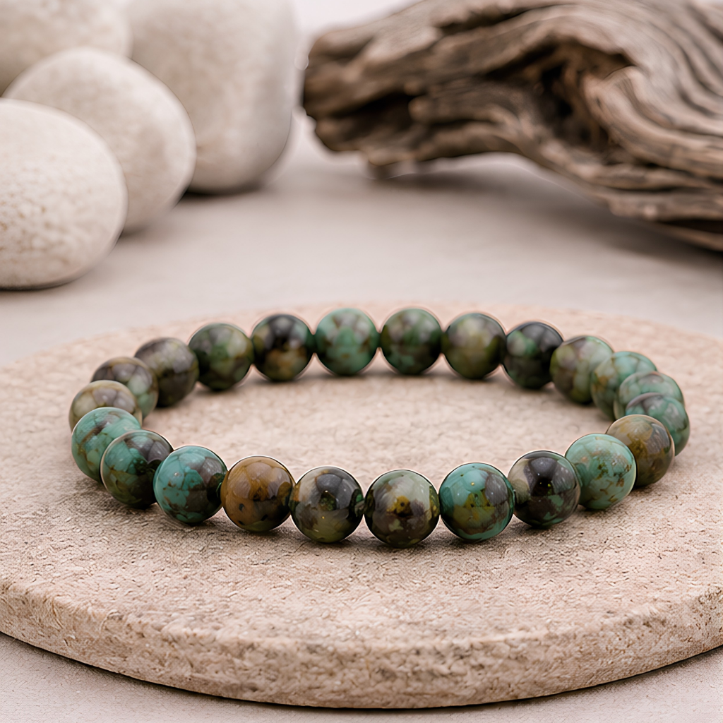 Bracelet en turquoise afrique naturelle, perles 8 mm