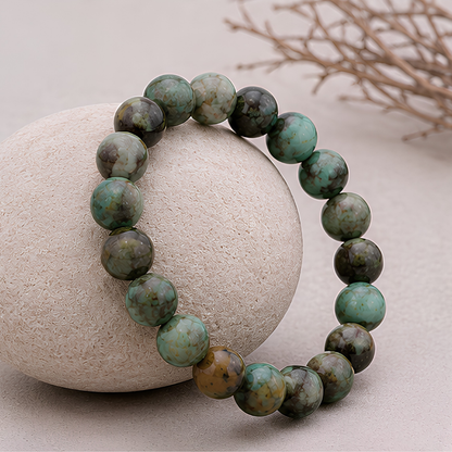 Bracelet en turquoise afrique naturelle, perles 8 mm, vue rapprochée