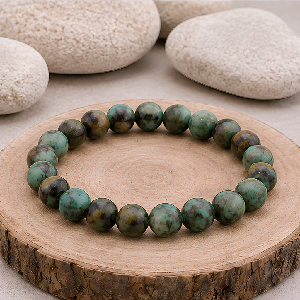 Bracelet en turquoise afrique naturelle, perles 8 mm, présentation du produit
