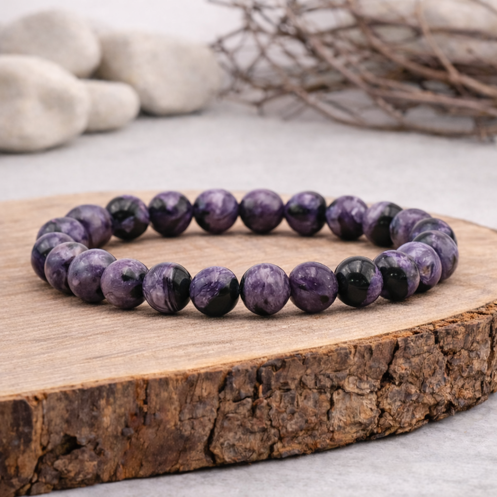 Bracelet perle en Charoïte, qualité AA, pierre de transformation et d'élévation spirituelle.