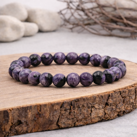 Bracelet perle en Charoïte, qualité AA, pierre de transformation et d'élévation spirituelle.