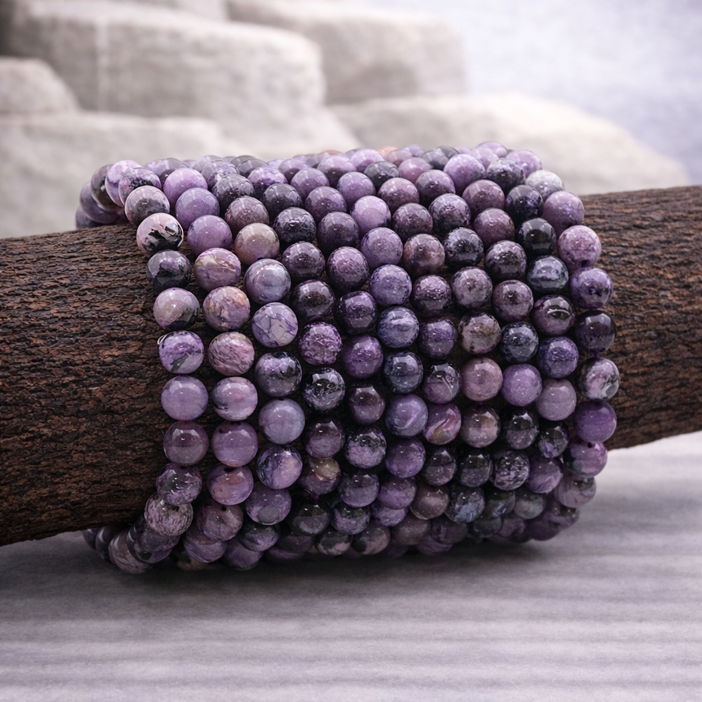Bracelet perle en Charoïte, qualité AA, pierre de transformation et d'élévation spirituelle.