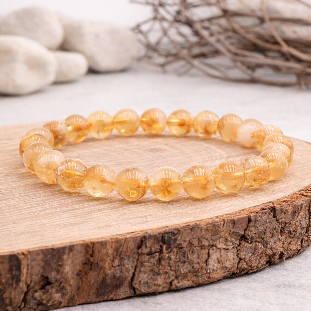 Bracelet perle de Citrine, qualité AA, pierre de la joie et de l'abondance.