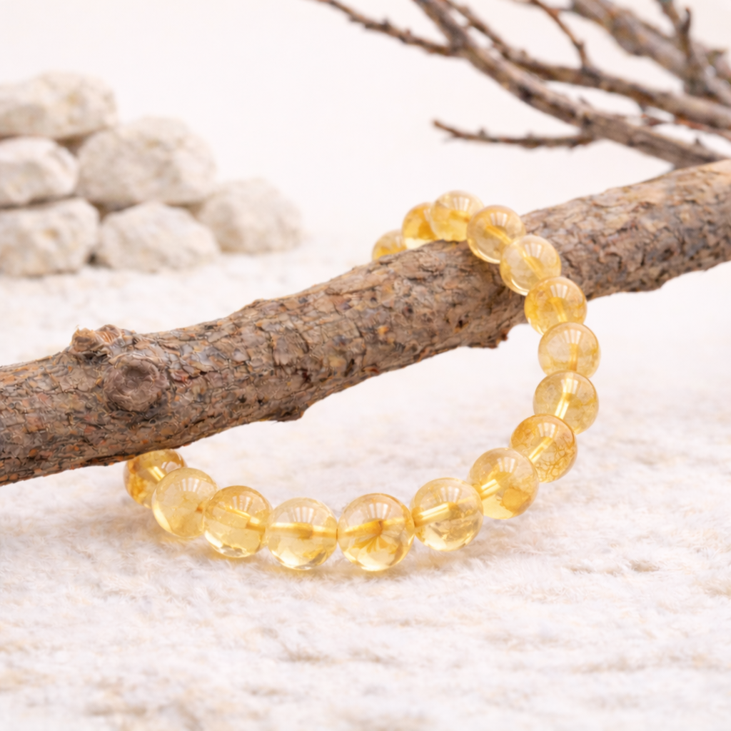 Bracelet perle de Citrine, qualité AA, pierre de la joie et de l'abondance.