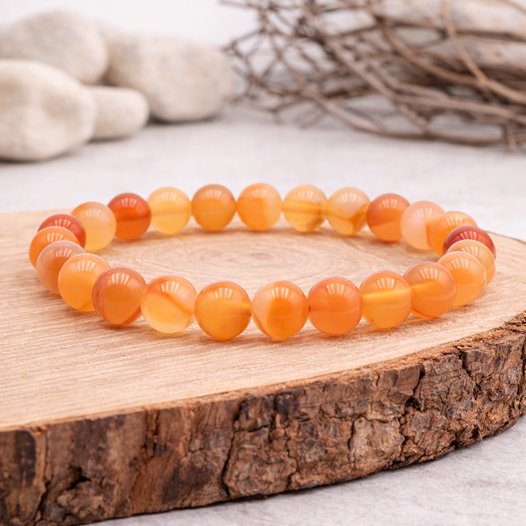 Bracelet perle de Cornaline, qualité A, pierre de la vitalité et de la créativité.