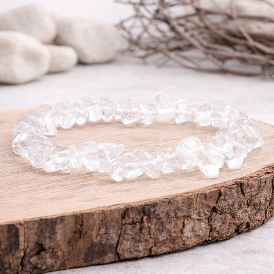 Bracelet baroque en Cristal de roche, qualité AA, pierre de la clarté et de l'amplification.