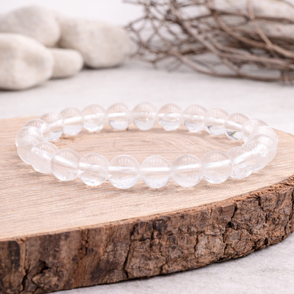 Bracelet perle en Cristal de roche, qualité A, pierre de la clarté et de l'amplification.