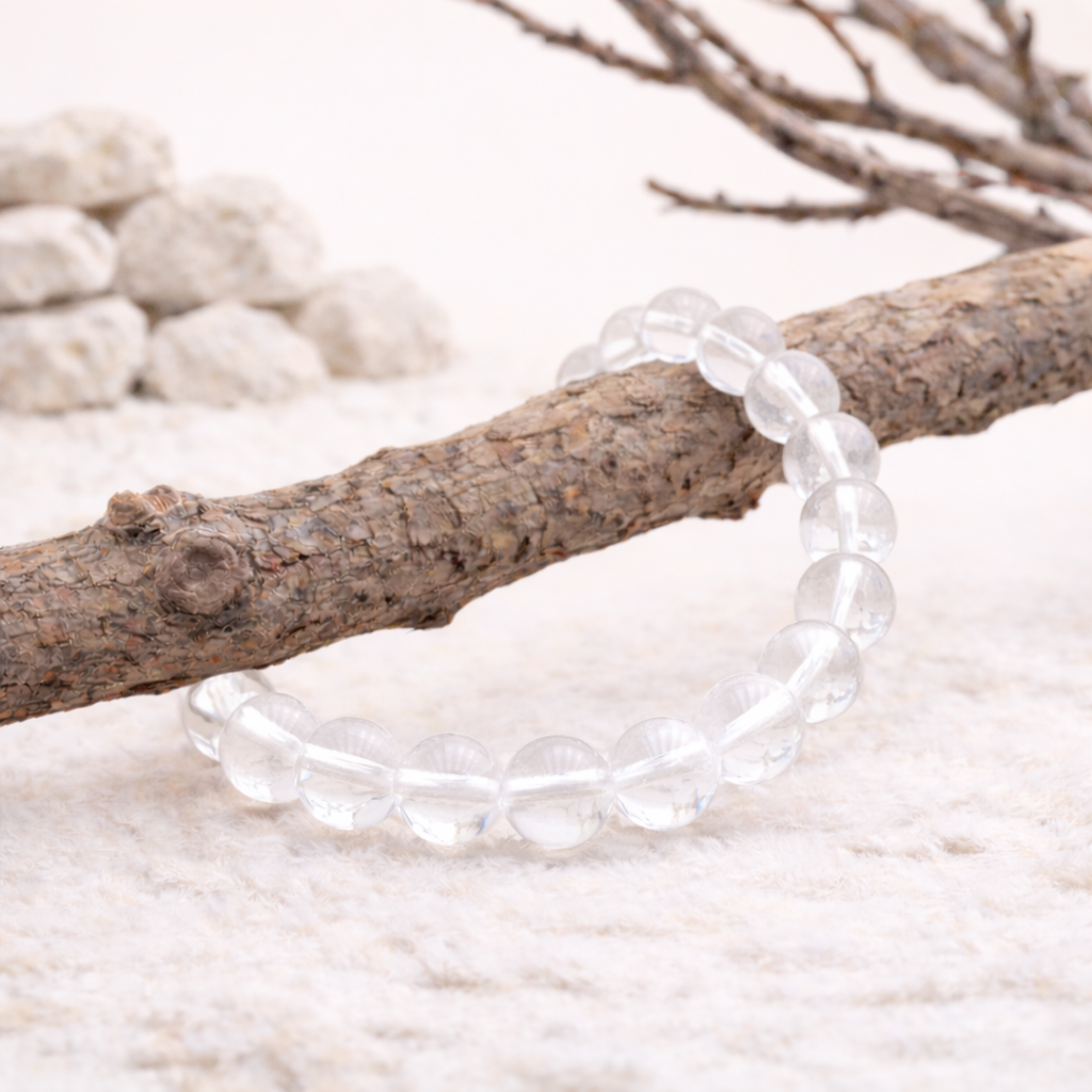 Bracelet perle en Cristal de roche, qualité A, pierre de la clarté et de l'amplification.