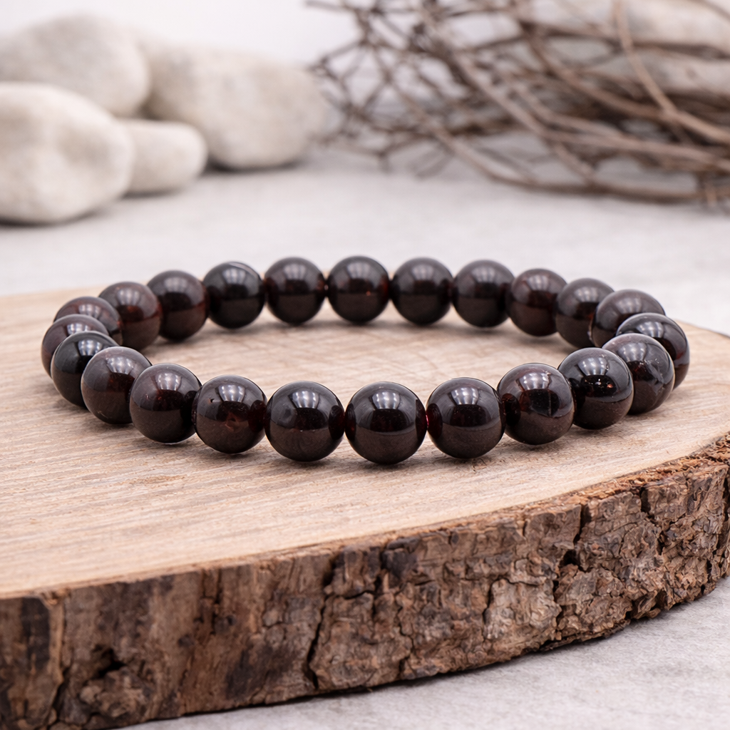 Bracelet perle en Grenat rouge, qualité A, pierre de la force et de la passion.
