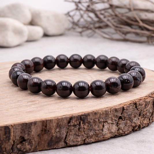 Bracelet perle en Grenat rouge, qualité A, pierre de la force et de la passion.