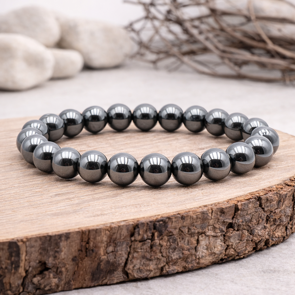 Bracelet perle en Hématite, qualité A, pierre de l'ancrage et de la protection.