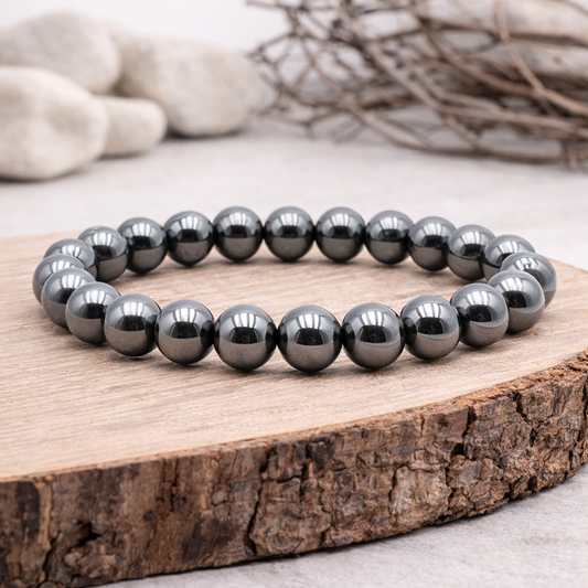 Bracelet perle en Hématite, qualité A, pierre de l'ancrage et de la protection.