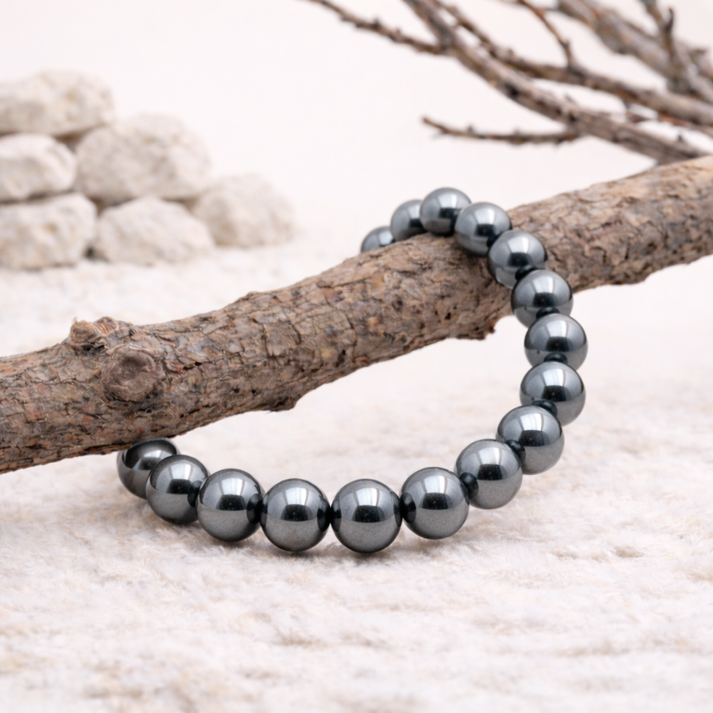 Bracelet perle en Hématite, qualité A, pierre de l'ancrage et de la protection.