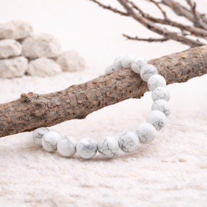 Bracelet perle en Howlite blanche, qualité A, pierre de calme et de sagesse.