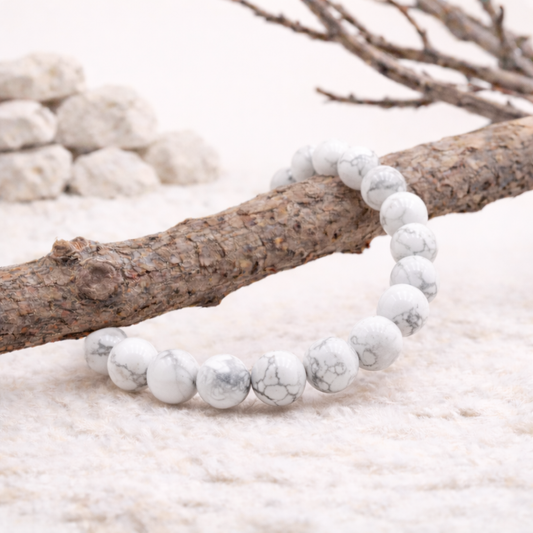 Bracelet perle en Howlite blanche, qualité A, pierre de calme et de sagesse.