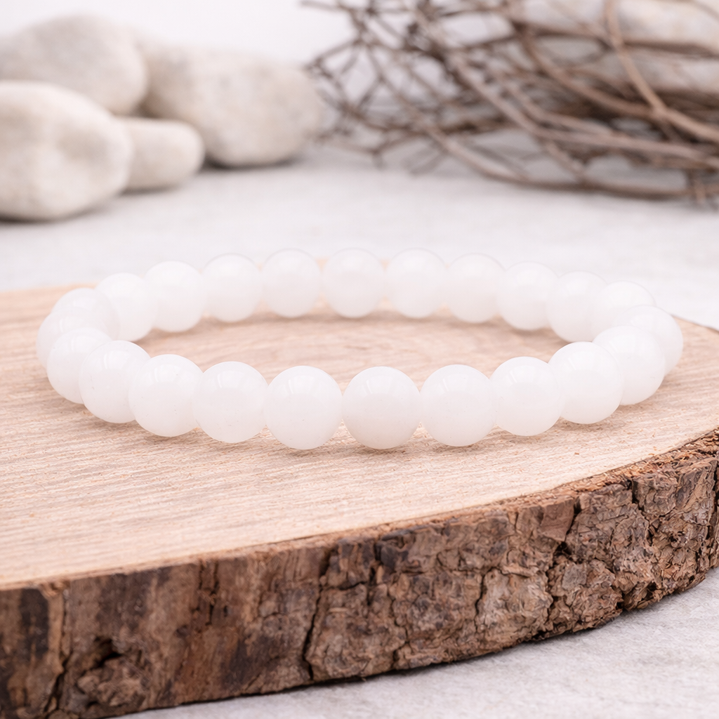 Bracelet perle en Jade blanc, qualité A, pierre de la paix intérieure et de l'harmonie.