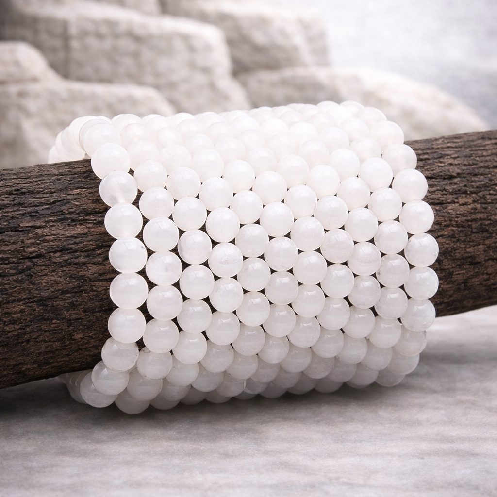 Bracelet perle en Jade blanc, qualité A, pierre de la paix intérieure et de l'harmonie.