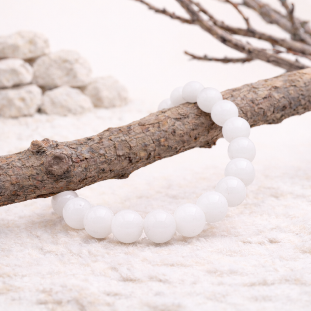Bracelet perle en Jade blanc, qualité A, pierre de la paix intérieure et de l'harmonie.