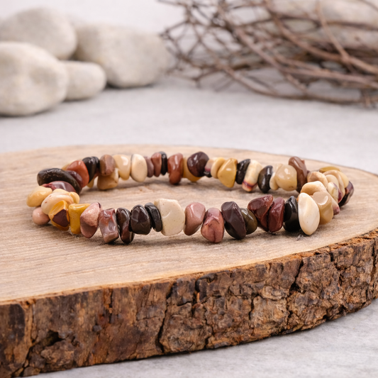 Bracelet baroque en Jaspe Mokaïte, qualité A, pierre d'ancrage et de vitalité.