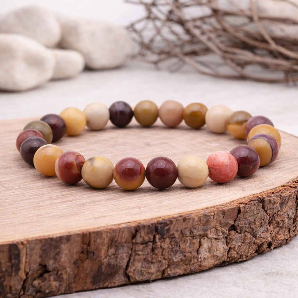 Bracelet perle en Jaspe Mokaïte, qualité A, pierre de l'ancrage et de la vitalité.