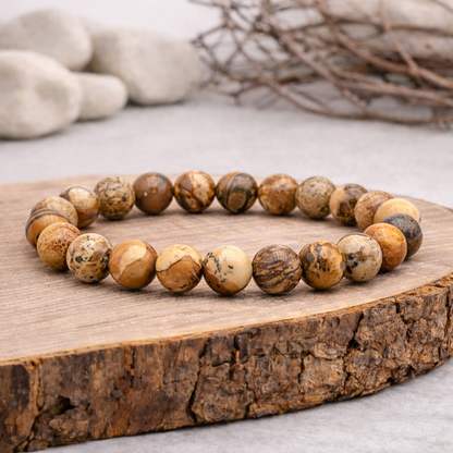 Bracelet perle en jaspe paysage, qualité A, pierre d'ancrage et de connexion à la nature.