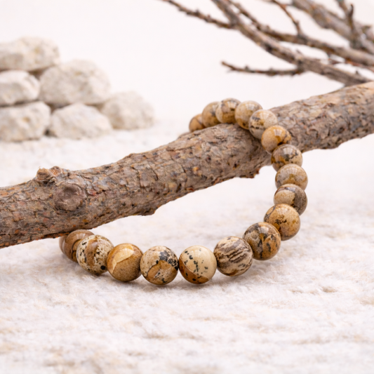 Bracelet perle en jaspe paysage, qualité A, pierre d'ancrage et de connexion à la nature.