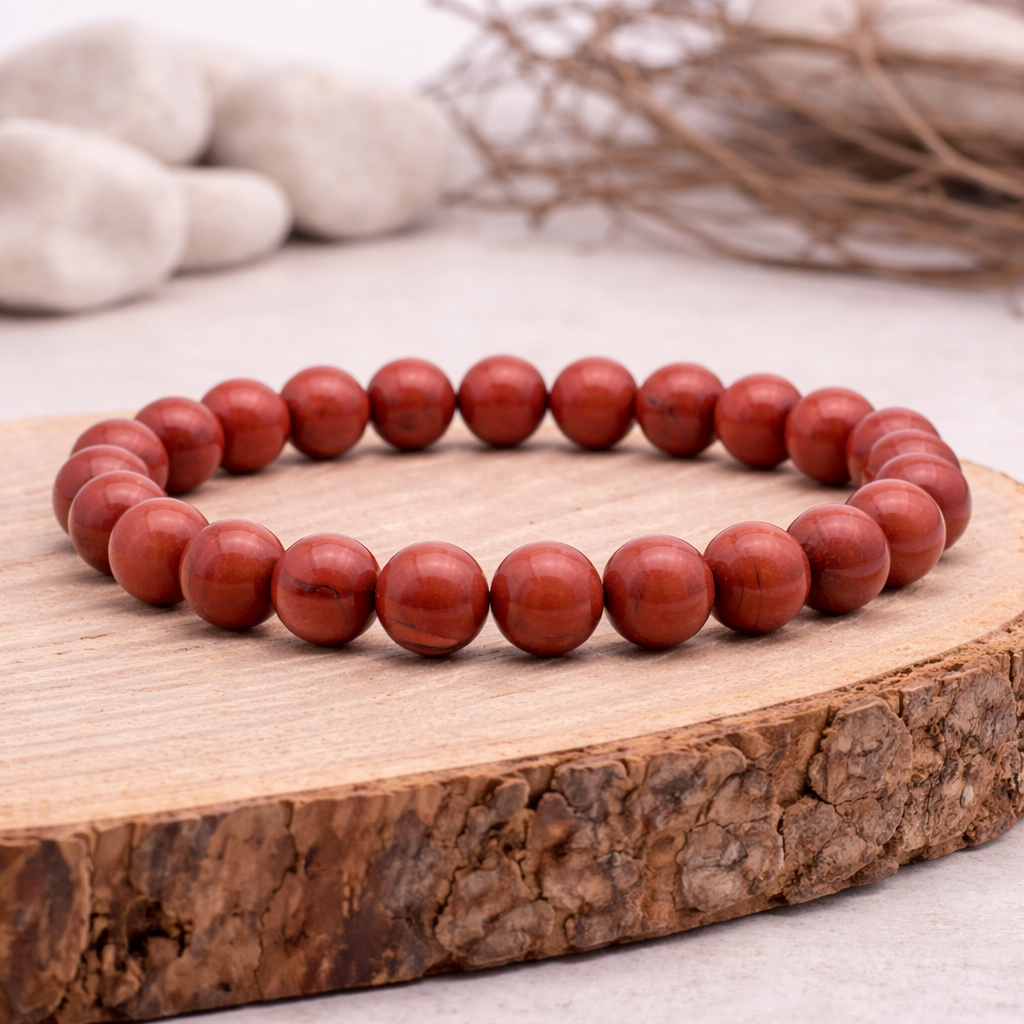 Bracelet perle en Jaspe rouge, qualité A, pierre d'ancrage et de vitalité.