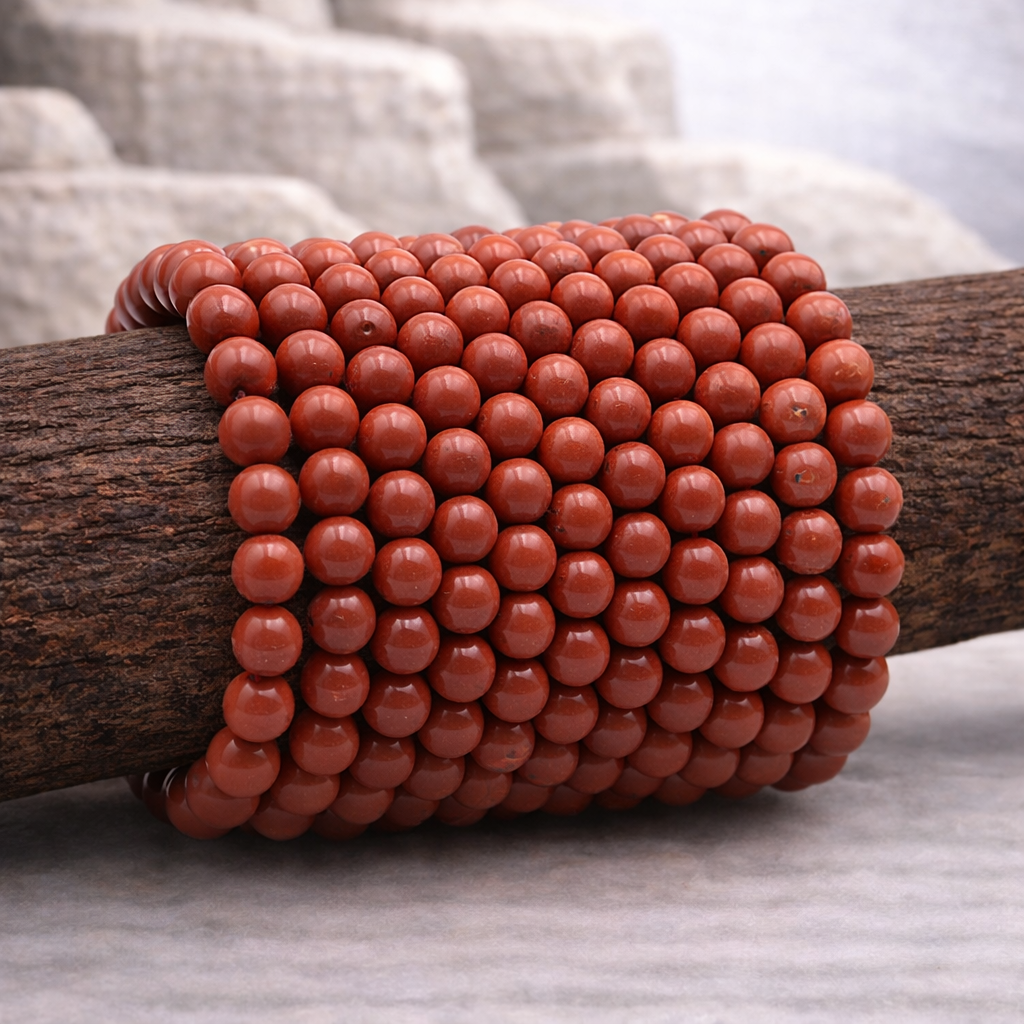 Bracelet perle en Jaspe rouge, qualité A, pierre d'ancrage et de vitalité.